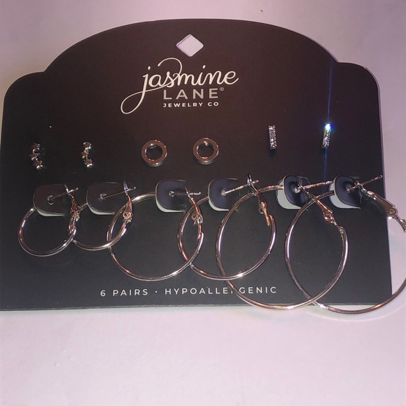 Jasmine Lane Silver Tone Dainty Boho Hoop and Stud Earring Set - Picture 2 of 5